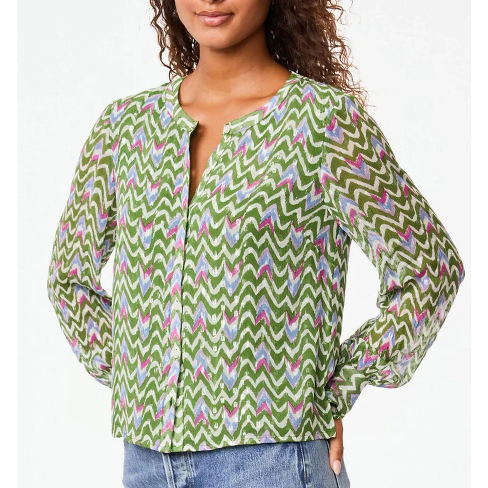 Roller Rabbit Olivia Ikat Sylvia Top Size XS Green Pink Metallic Boho Resort